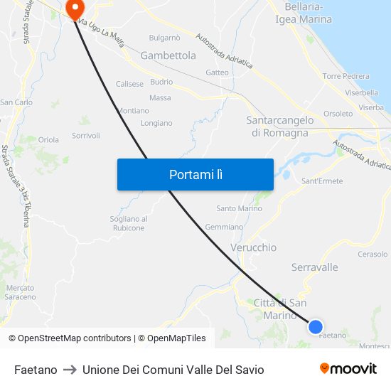 Faetano to Unione Dei Comuni Valle Del Savio map