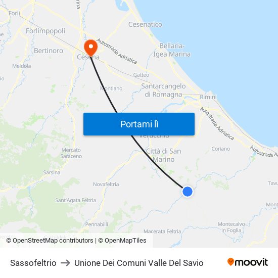 Sassofeltrio to Unione Dei Comuni Valle Del Savio map