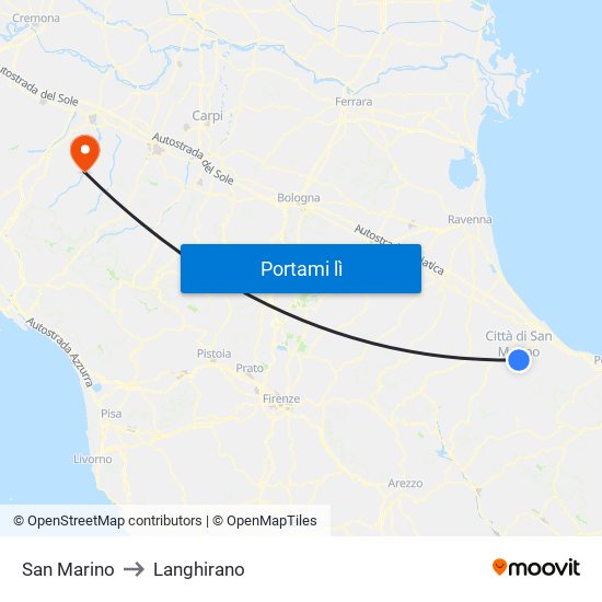 San Marino to Langhirano map