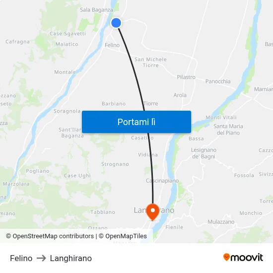 Felino to Langhirano map