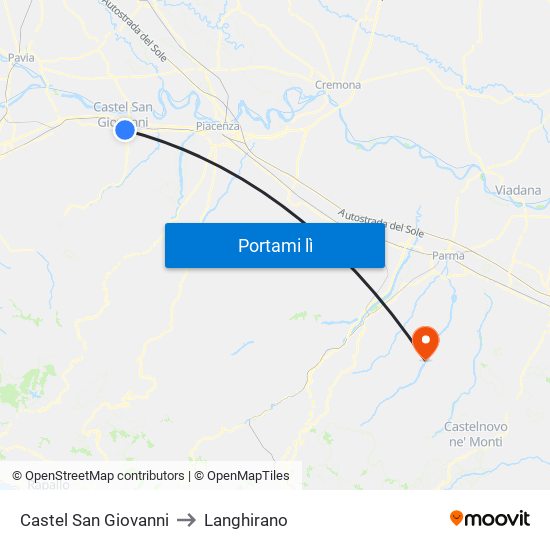 Castel San Giovanni to Langhirano map