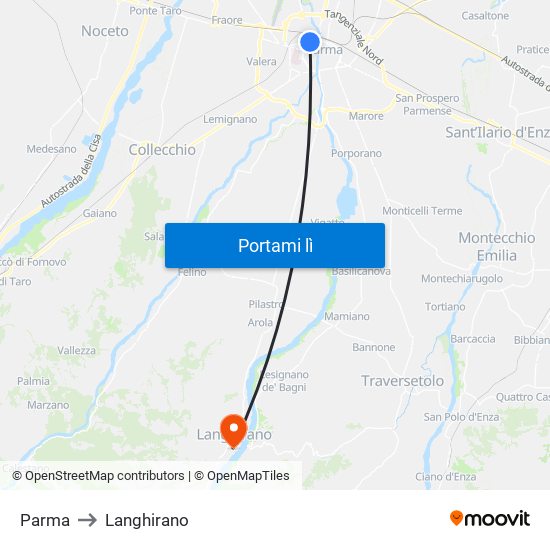 Parma to Langhirano map