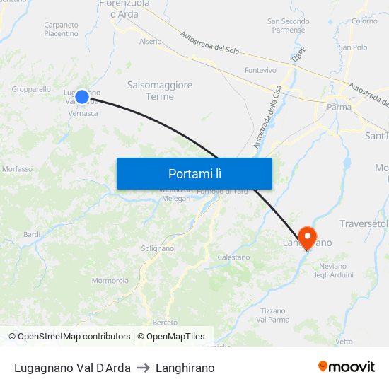 Lugagnano Val D'Arda to Langhirano map