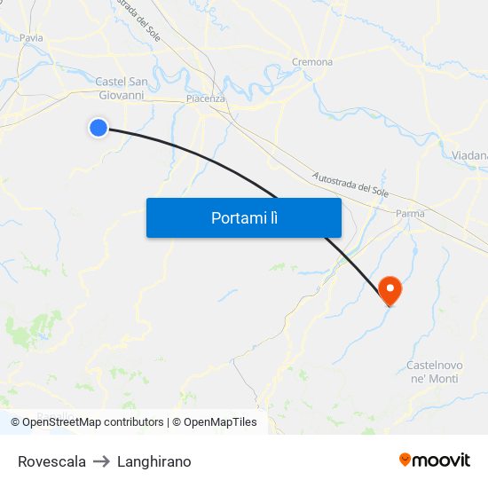 Rovescala to Langhirano map