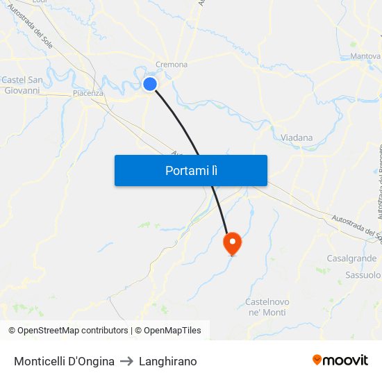 Monticelli D'Ongina to Langhirano map