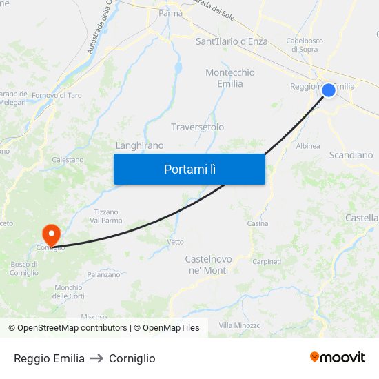 Reggio Emilia to Corniglio map