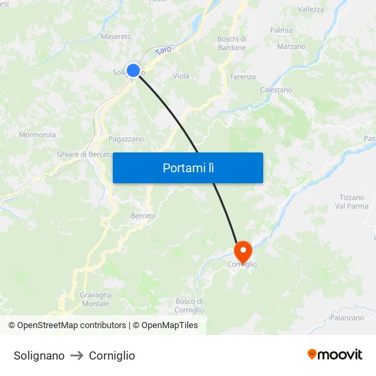 Solignano to Corniglio map