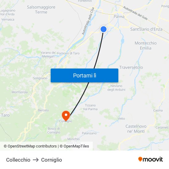 Collecchio to Corniglio map