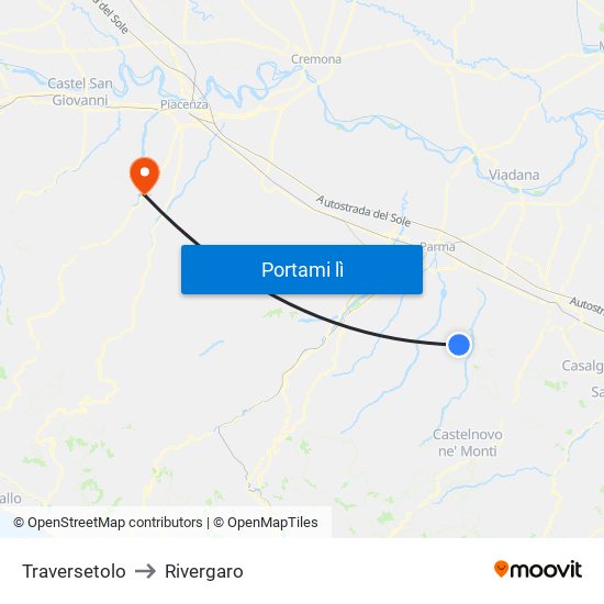 Traversetolo to Rivergaro map