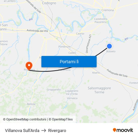 Villanova Sull'Arda to Rivergaro map