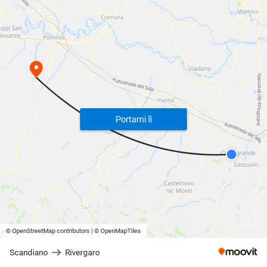 Scandiano to Rivergaro map