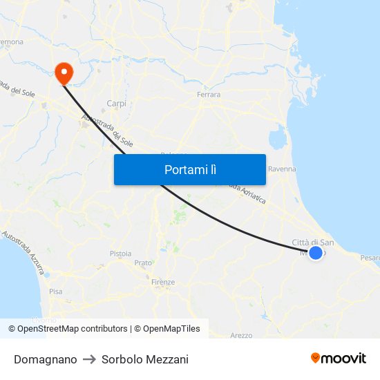 Domagnano to Sorbolo Mezzani map