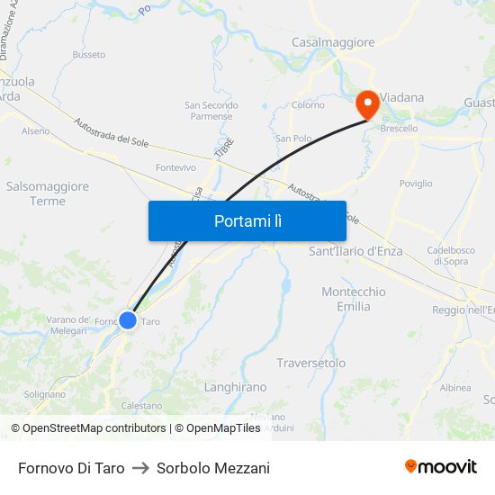 Fornovo Di Taro to Sorbolo Mezzani map