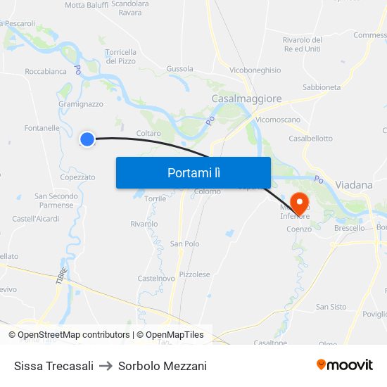 Sissa Trecasali to Sorbolo Mezzani map