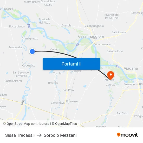 Sissa Trecasali to Sorbolo Mezzani map