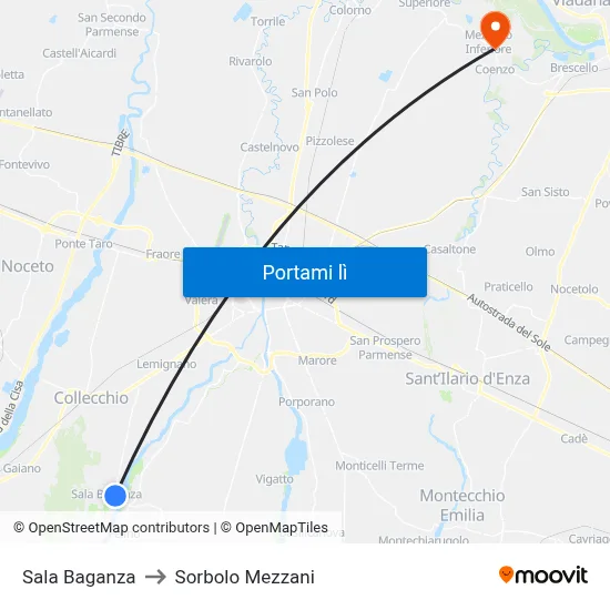 Sala Baganza to Sorbolo Mezzani map