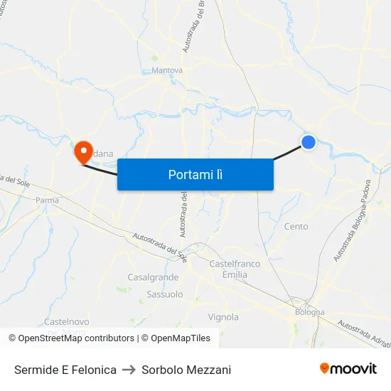 Sermide E Felonica to Sorbolo Mezzani map