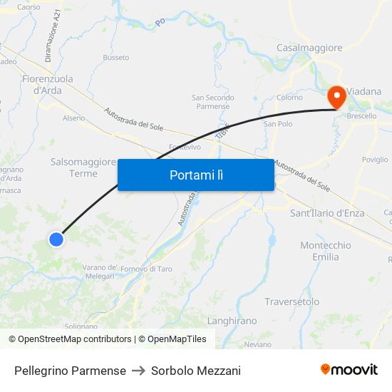 Pellegrino Parmense to Sorbolo Mezzani map