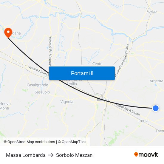 Massa Lombarda to Sorbolo Mezzani map