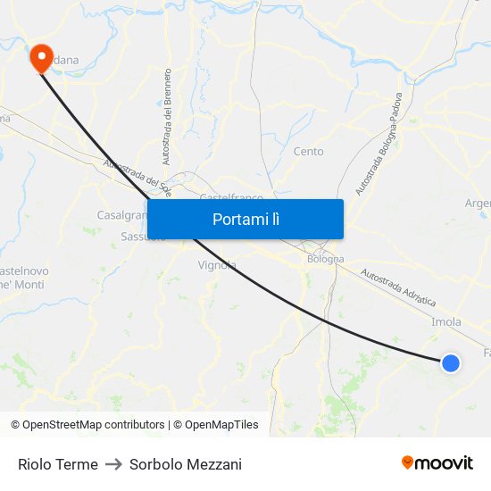 Riolo Terme to Sorbolo Mezzani map