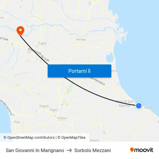 San Giovanni In Marignano to Sorbolo Mezzani map