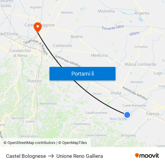 Castel Bolognese to Unione Reno Galliera map