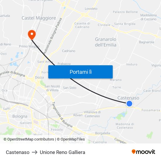 Castenaso to Unione Reno Galliera map