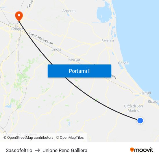 Sassofeltrio to Unione Reno Galliera map