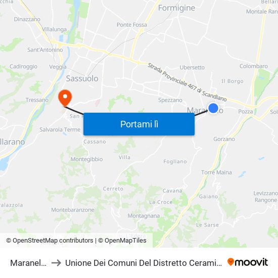 Maranello to Unione Dei Comuni Del Distretto Ceramico map