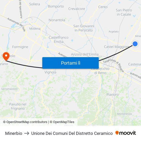 Minerbio to Unione Dei Comuni Del Distretto Ceramico map