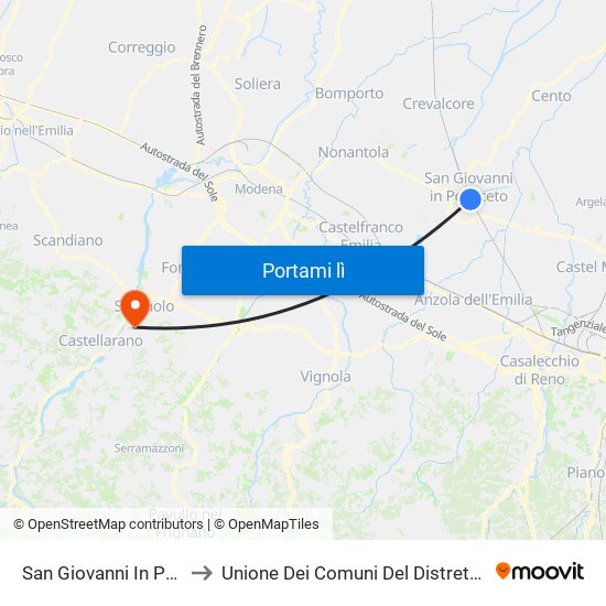 San Giovanni In Persiceto to Unione Dei Comuni Del Distretto Ceramico map