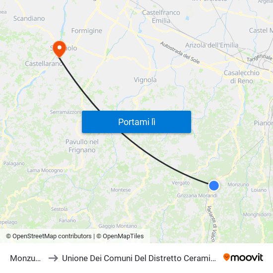 Monzuno to Unione Dei Comuni Del Distretto Ceramico map