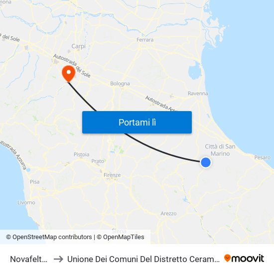 Novafeltria to Unione Dei Comuni Del Distretto Ceramico map