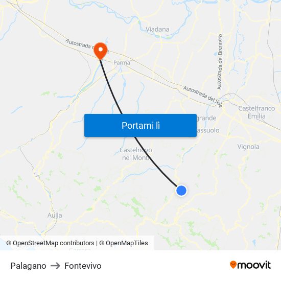 Palagano to Fontevivo map