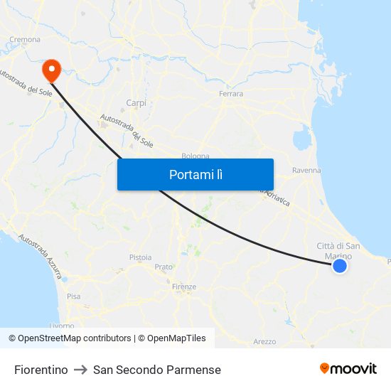 Fiorentino to San Secondo Parmense map