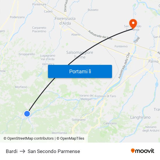 Bardi to San Secondo Parmense map