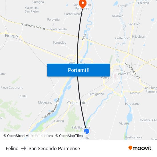 Felino to San Secondo Parmense map