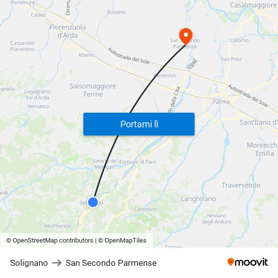 Solignano to San Secondo Parmense map