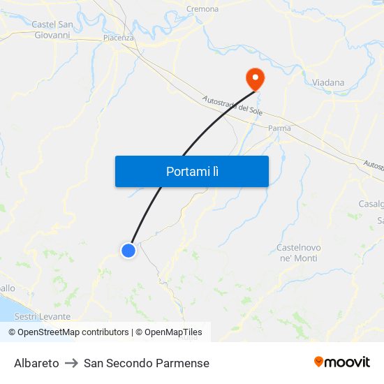 Albareto to San Secondo Parmense map