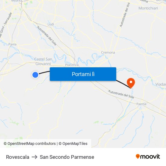 Rovescala to San Secondo Parmense map