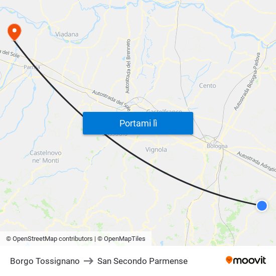 Borgo Tossignano to San Secondo Parmense map