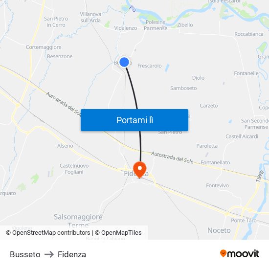 Busseto to Fidenza map