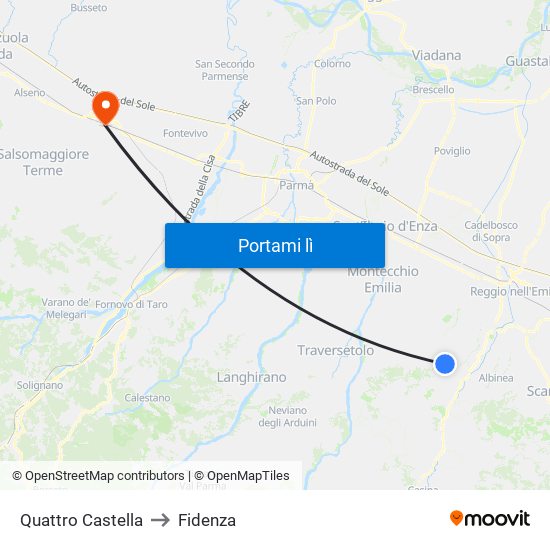 Quattro Castella to Fidenza map
