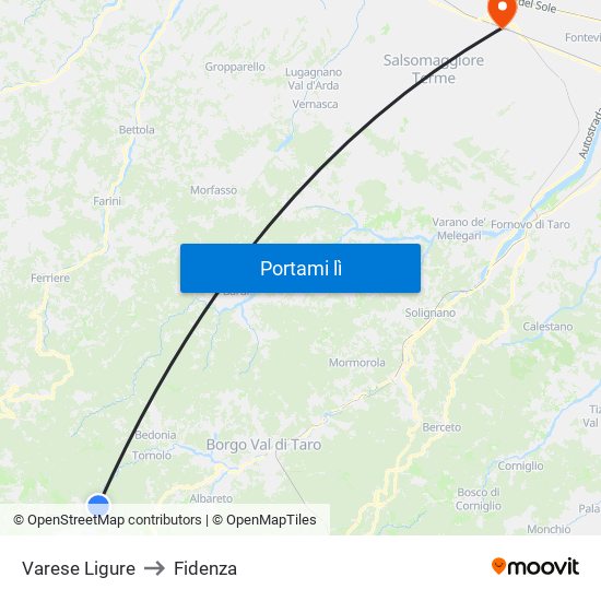 Varese Ligure to Fidenza map