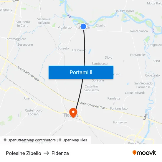 Polesine Zibello to Fidenza map