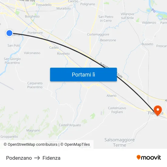 Podenzano to Fidenza map
