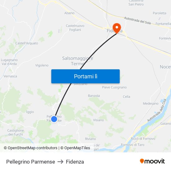 Pellegrino Parmense to Fidenza map