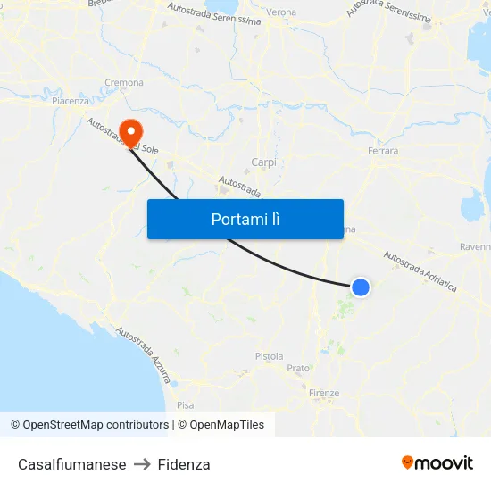 Casalfiumanese to Fidenza map