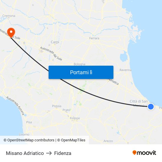 Misano Adriatico to Fidenza map