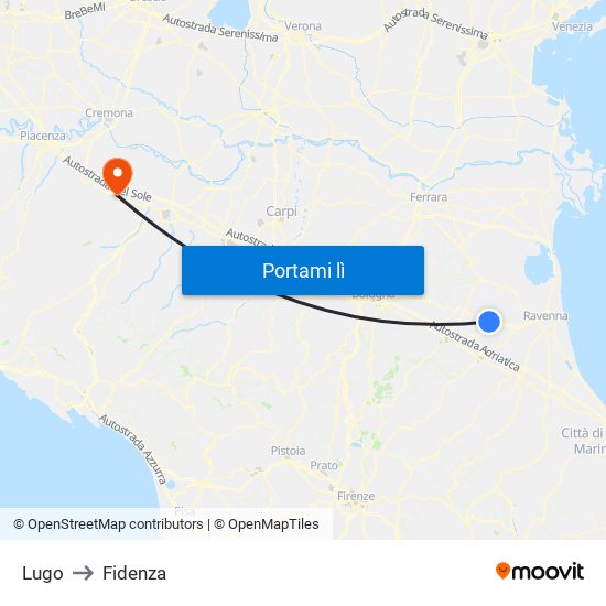 Lugo to Fidenza map